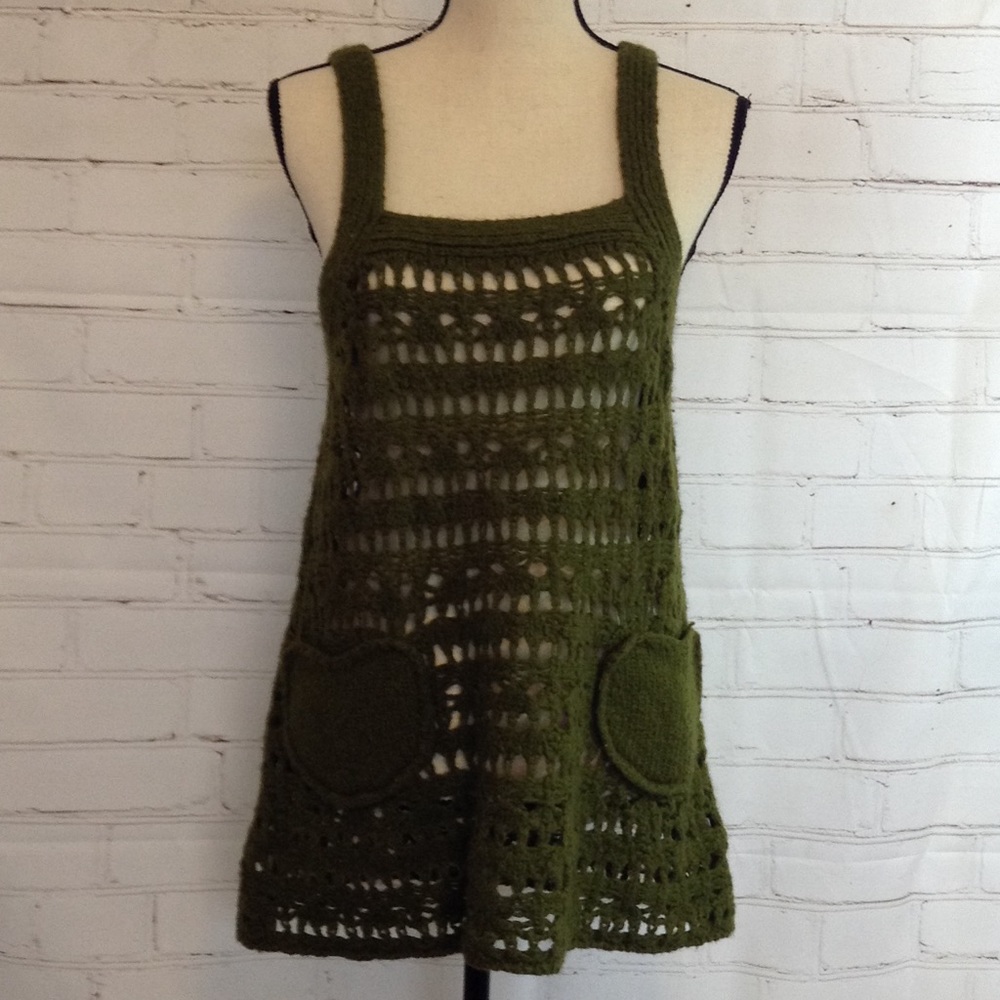UO Lux Cable Knit Green Sweater Tank Top Medium